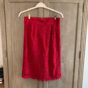 J. Crew Red Lace Pencil Skirt—Size 6